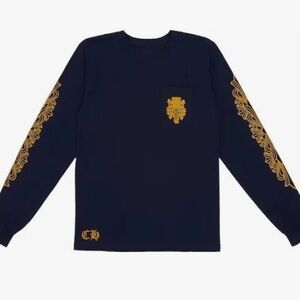Navy Long Sleeve Shirt with Gold Accents